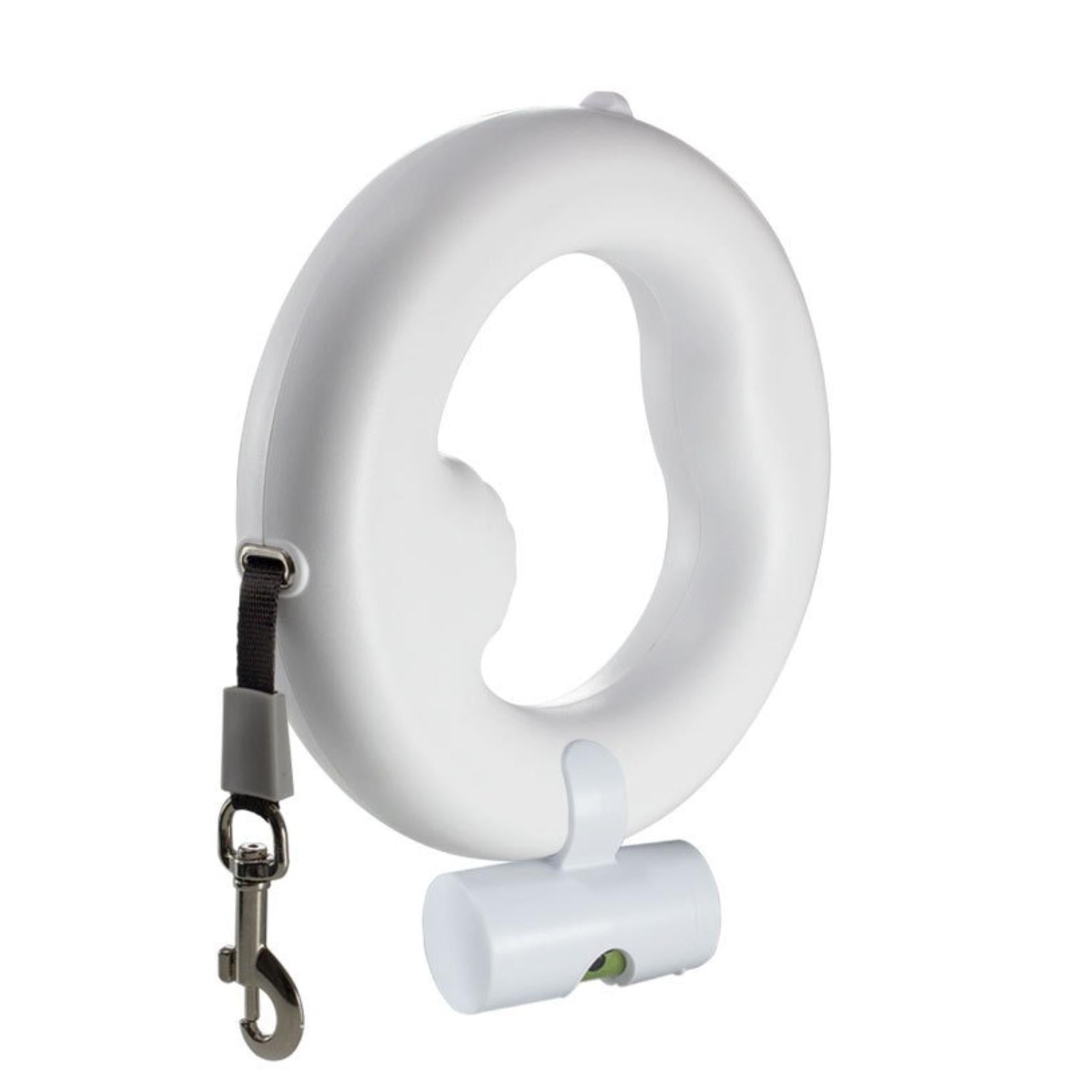 honden intrekbare touwlijn wit met afvalzakhouder